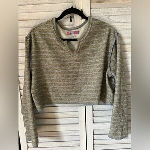 Uo Parker Notch Neck Long Sleeve Top In Blue Stripes